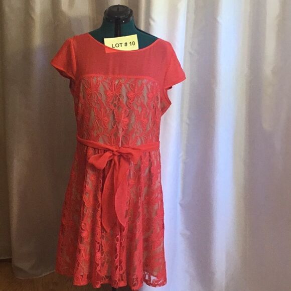 NWOT by DANNY & NICOLE in size 18 tangerine colored dress sheer top with overlay - Picture 1 of 15